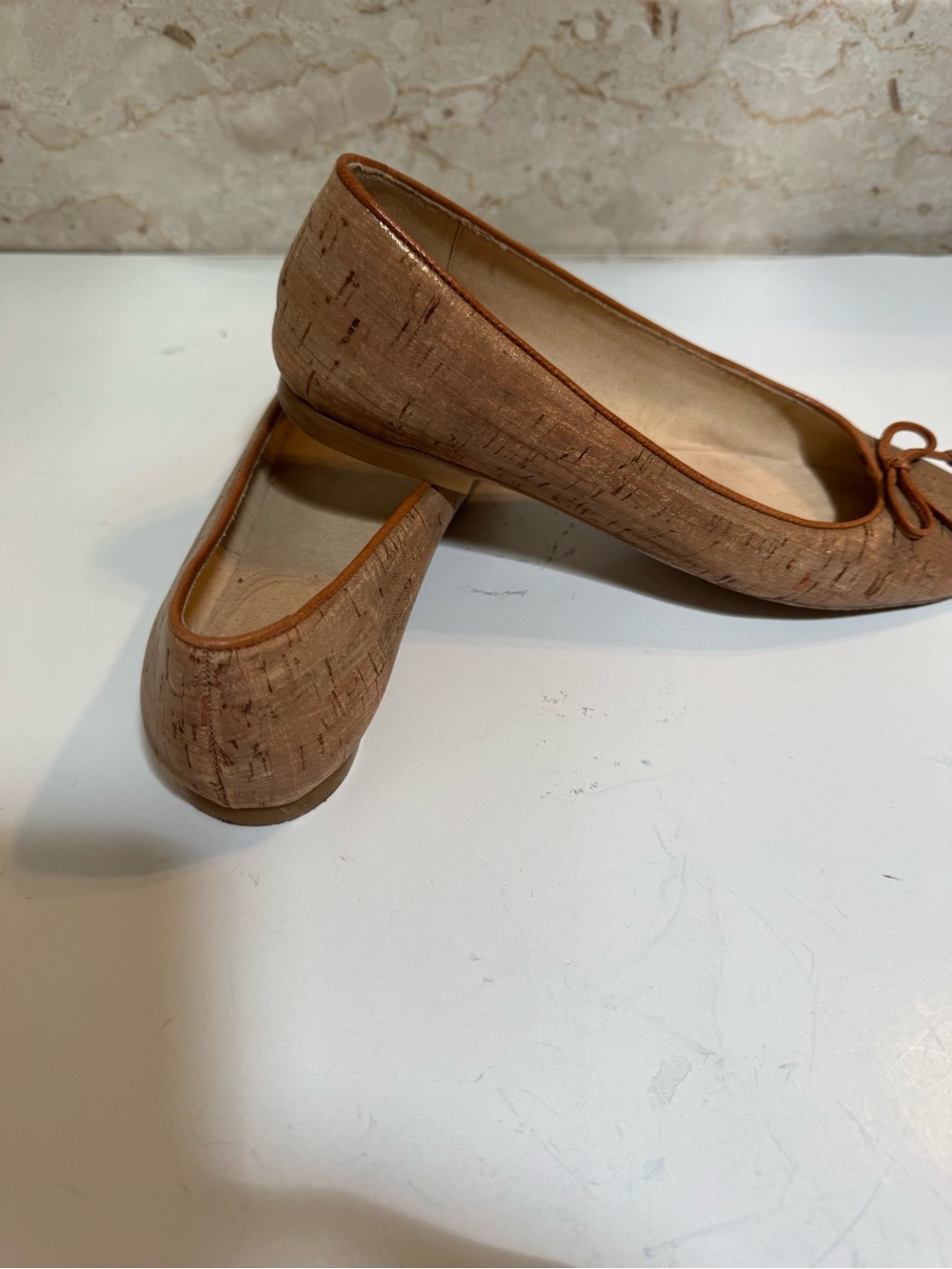 Stuart Weitzman Cork-Textured Ballet Flats in Light Brown
